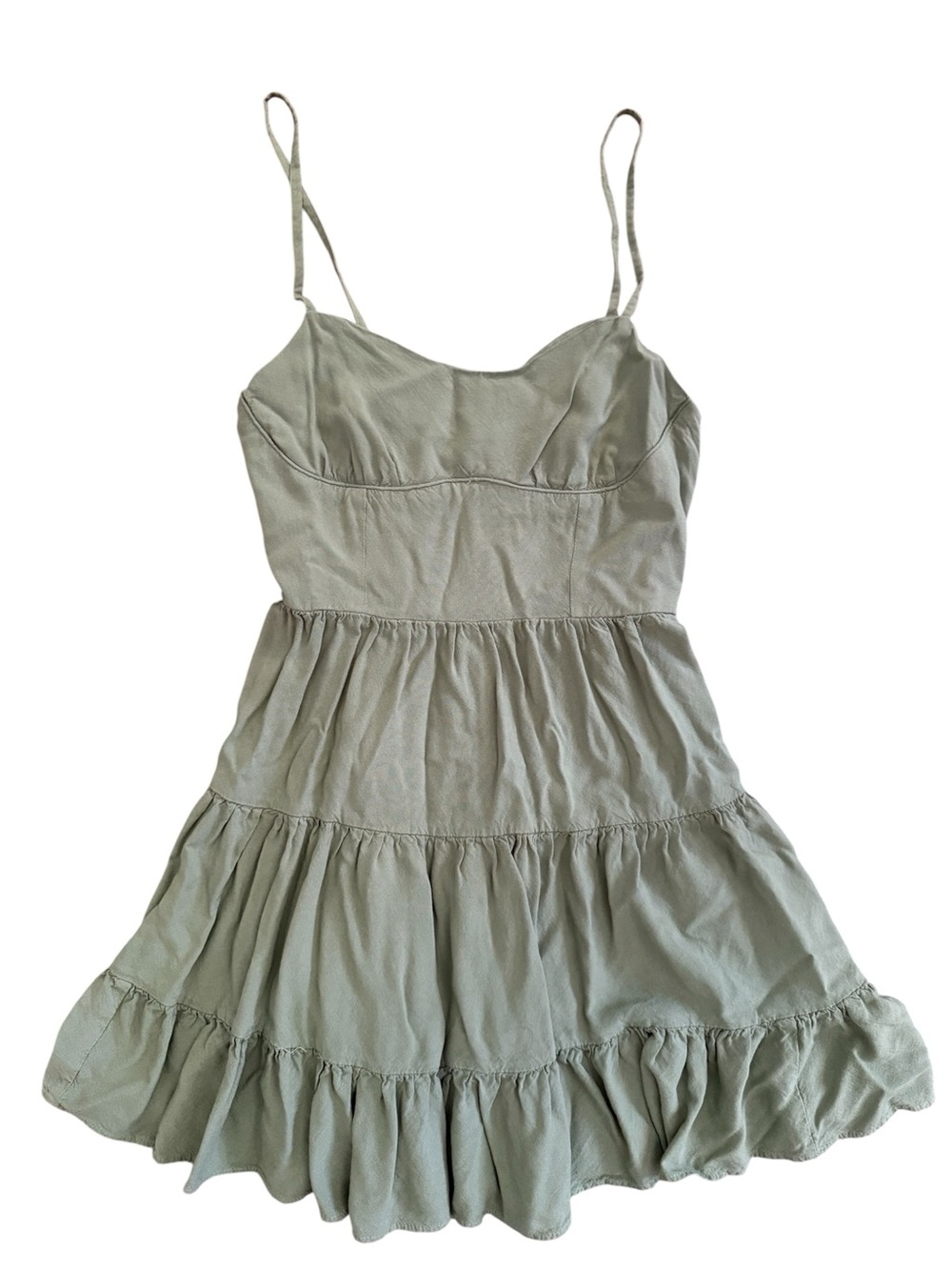 Aéropostale Sage Green Tiered Smocked Babydoll Mini Dress XS Boho Preppy